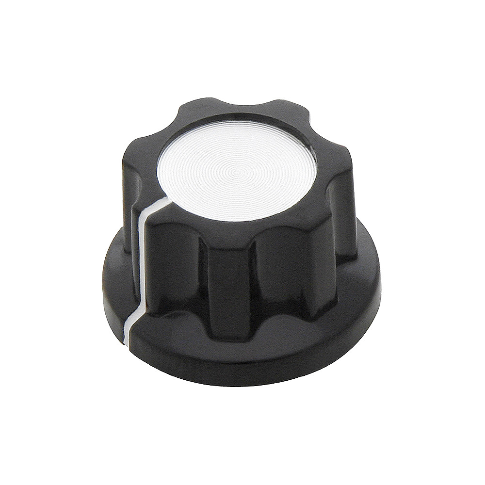 8804- Gałka potencjometru bakelitowa czarna/srebrna średnica 19mm