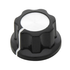 8806 - Potentiometerknopp av bakelit med en diameter på 24 mm, svart/silver.