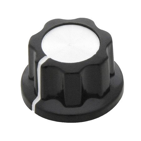 8806 - Potentiometerknopp av bakelit med en diameter på 24 mm, svart/silver.