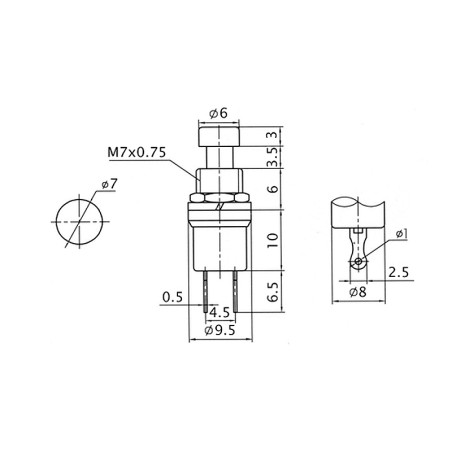 3949 - Tryckknapp PBS på rund blå plastströmbrytare
