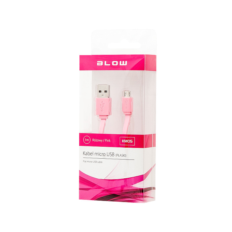 66-065- USB A - Micro B anslutning 1,0m rosa flat blister
