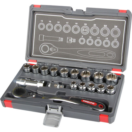 58717 Genomgående spline-nyckelsatser, 17-delars set, Proline