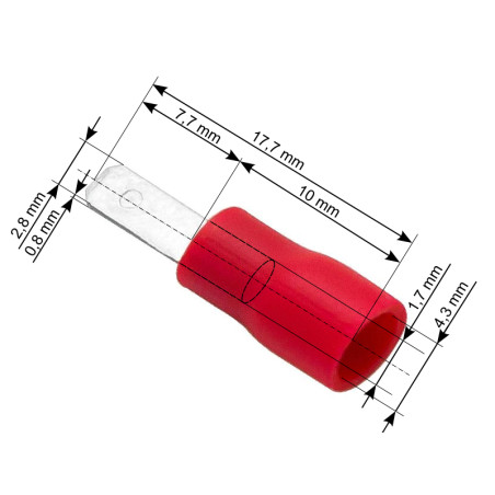 43-029- Isolerad platt hane kontakt 2,8/0,8 röd