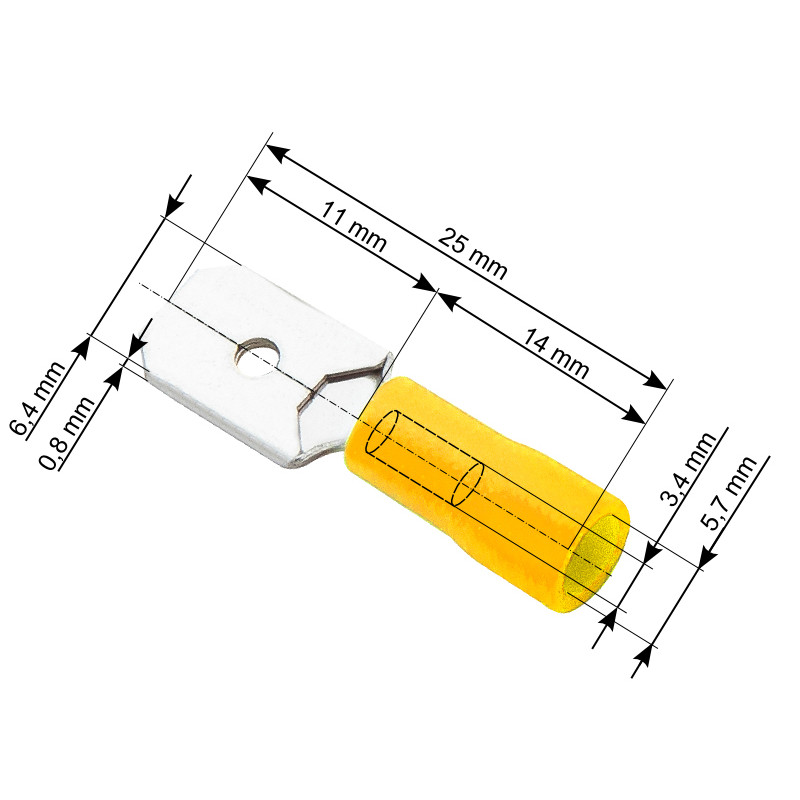 43-036- Isolerad platt manlig kontakt 6,3/0,8 gul