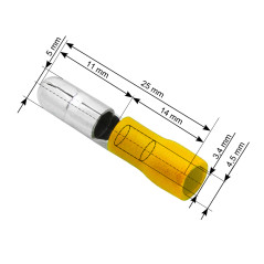 43-047- Isolerad kontakt 5,0/25mm gul