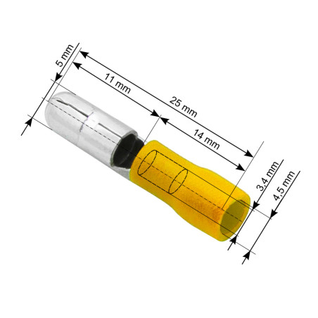 43-047- Isolerad kontakt 5,0/25mm gul