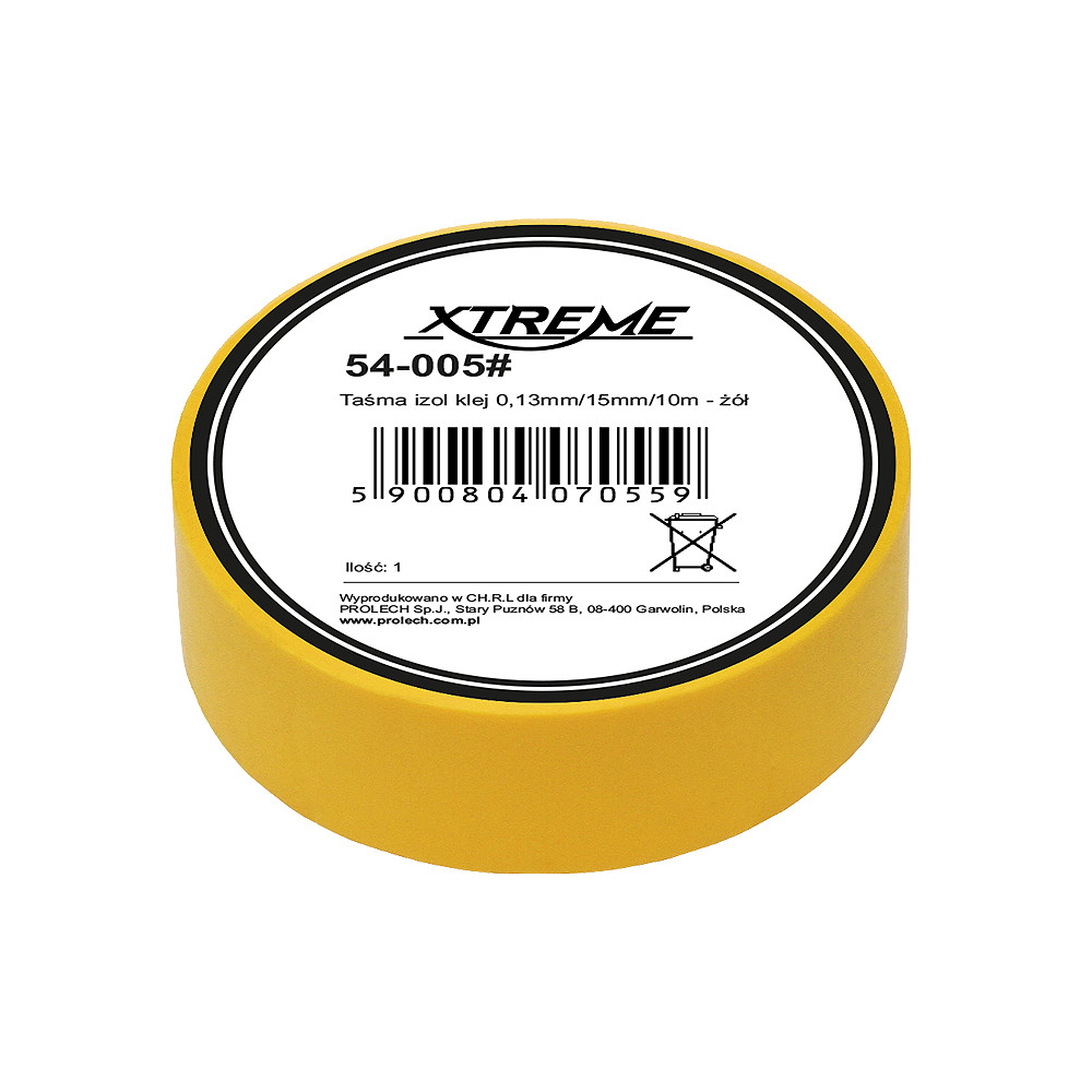 54-005- Taśma izolacyjna klejąca 0,13mm/15mm/10m - żółta 54-005- Taśma izolacyjna klejąca 0,13mm/15mm/10m - żółta
