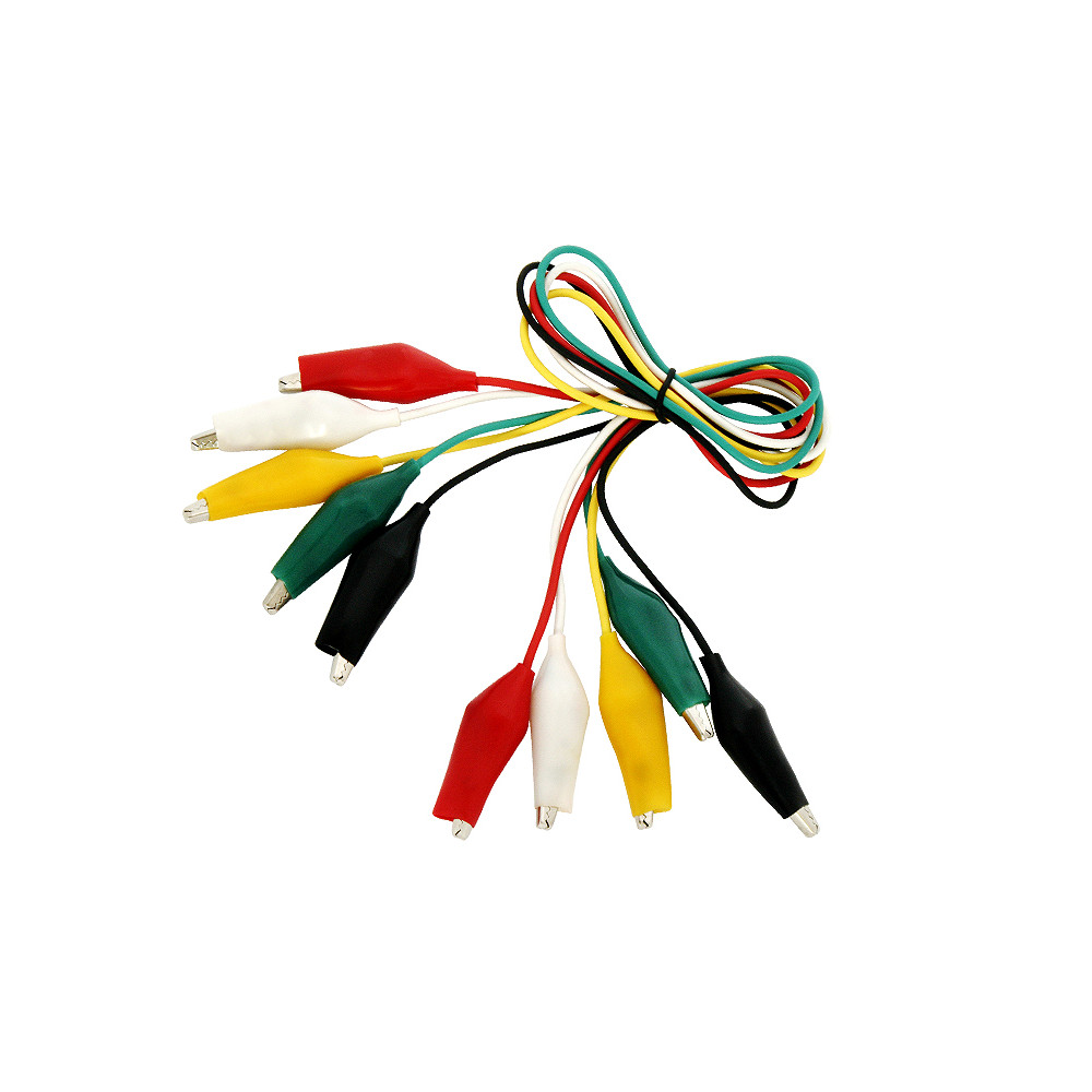 96-760- Krokodil 28mm med kabel, komplett set med 5 stycken, kabellängd 37cm. 96-760- Krokodil 28mm med kabel, komplett set med 5 stycken, kabellängd 37cm.