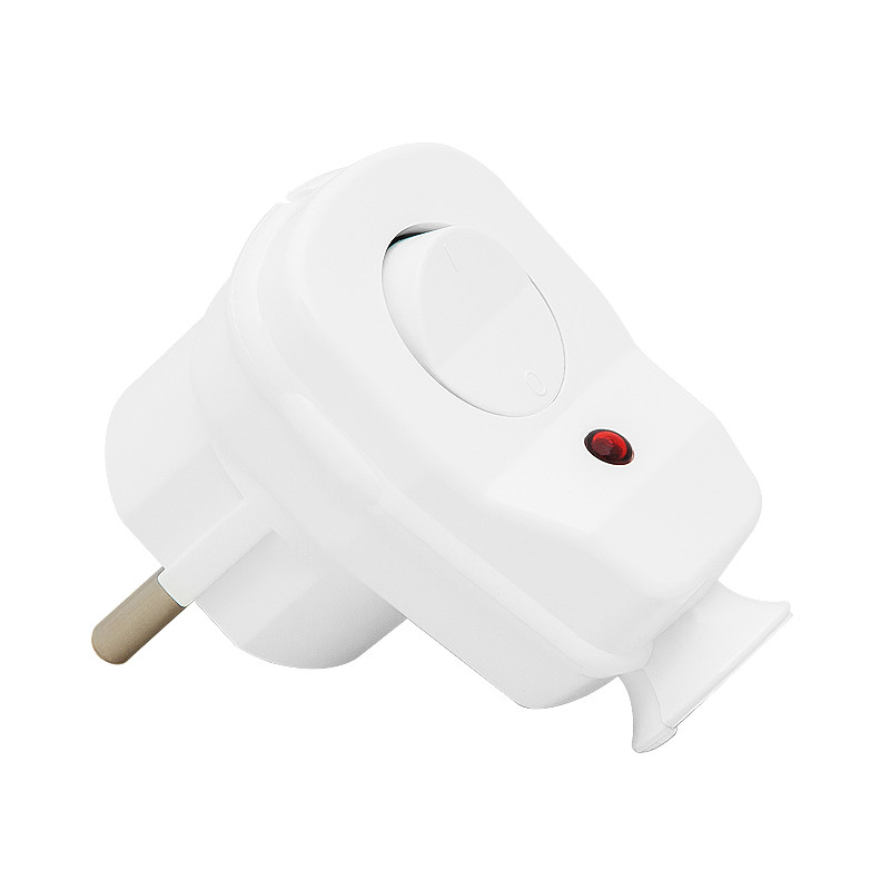 2398 - Kontaktdon WT-16US/LK vinklad vit med strömbrytare + diod