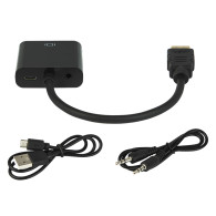 92-120- HDMI-omvandlare hane-till-VGA hona+honkontakt+3,5 mm honkontakt+mikrofonkontakt+kabel