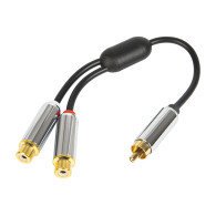 91-230- RCA-grenuttag: hane-2 hona metall med 15 cm kabel