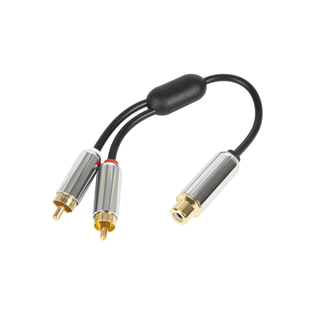 91-231- RCA-splitter: hane-2-kontakt metall med 15 cm kabel 91-231- RCA-splitter: hane-2-kontakt metall med 15 cm kabel