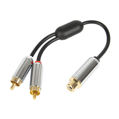 91-231- RCA-splitter: hane-2-kontakt metall med 15 cm kabel