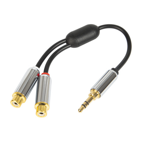 91-240- Splitter jack: kontakt 3,5 mm hane till 2 RCA hona med 15 cm metallkabel.