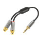 91-240- Splitter jack: kontakt 3,5 mm hane till 2 RCA hona med 15 cm metallkabel.