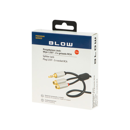 91-240- Splitter jack: kontakt 3,5 mm hane till 2 RCA hona med 15 cm metallkabel.