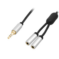 91-241- Splitter jack: hane 3,5 mm till dubbelhona 3,5 mm med 15 cm kabel i metall blister