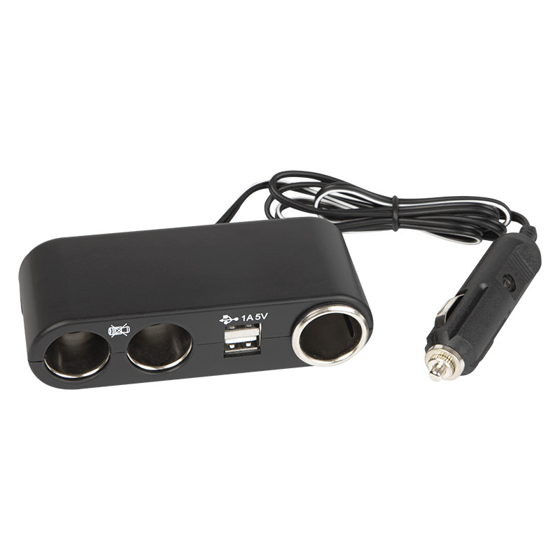 96-876- Tändaruttagsgrenuttagare 1xkontakt/3xuttag+usb cs-33 kabel