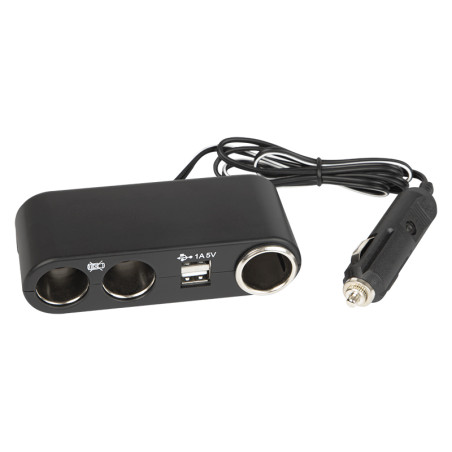 96-876- Tändaruttagsgrenuttagare 1xkontakt/3xuttag+usb cs-33 kabel