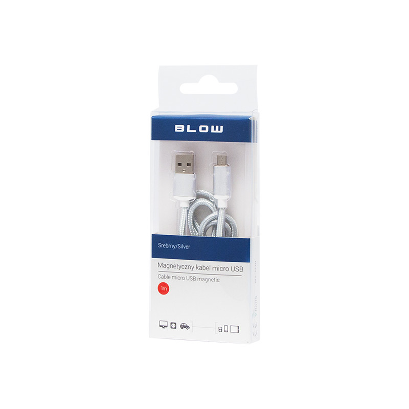 66-106- USB A - Micro B anslutningskabel 1,0m magnetisk silver blister