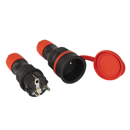 3885 - Kontakt+uttag svart/röd hermetiskt IP54
