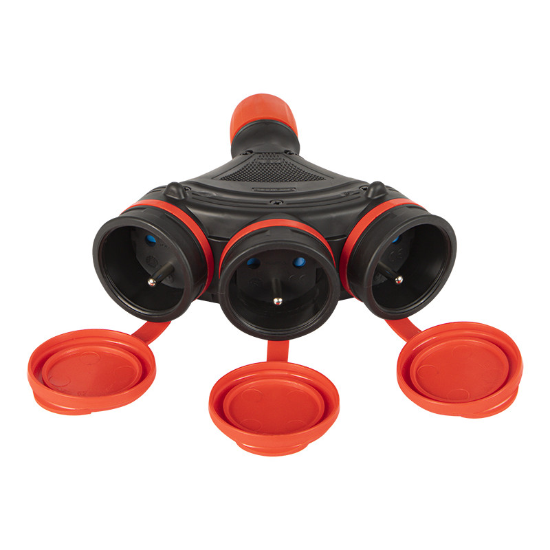 98-221- Trippeluttag gn-x3 med jordning svart/svart, vattentätt ip54.