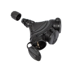 98-221- Trippeluttag gn-x3 med jordning svart/svart, vattentätt ip54.