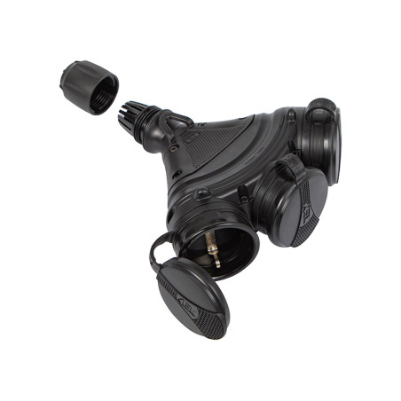 98-221- Trippeluttag gn-x3 med jordning svart/svart, vattentätt ip54.