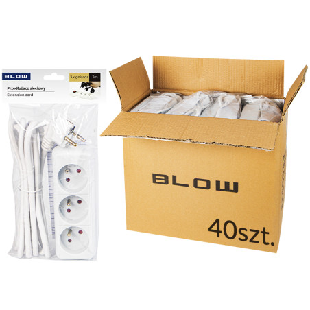 98-512- Nätkabel förlängare pr-370p 3-uttag med jordning 3m vit 3x1,5mm förpackning