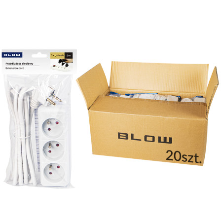 98-513 - Nätkabelanslutning PR-370P 3-uttag med jordning 5m vit 3x1,5mm förpackning