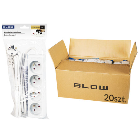 98-516- Nätdelar förlängningskabel pr-470p 4-uttag med jordning 5m vit 3x1,5mm förpackning