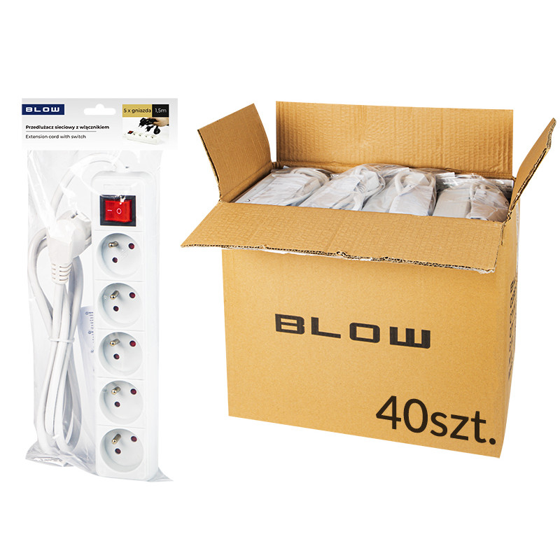 98-537 - Nätdelar förlängningskabel pr-570wsp 5-uttag med jordning+strömbrytare 1,5m vit 3x1,5mm förpackning