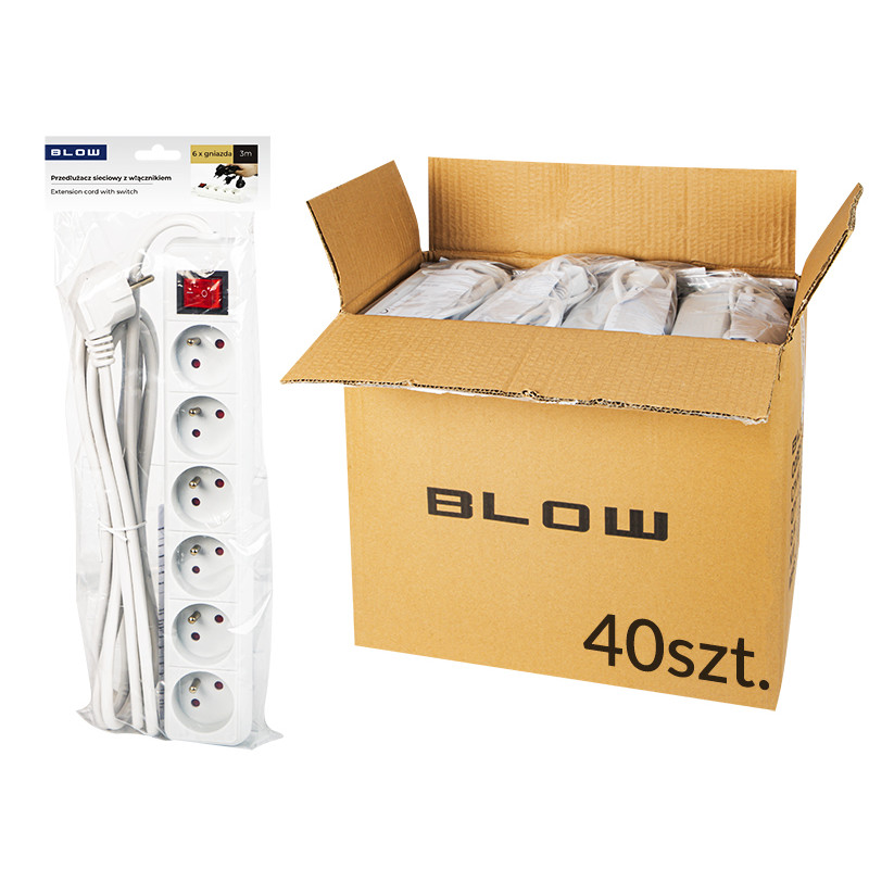 98-541 - Nätkabel med förlängning pr-670wsp 6-uttag med jordning + strömbrytare 3m vit 3x1,5mm förpackning